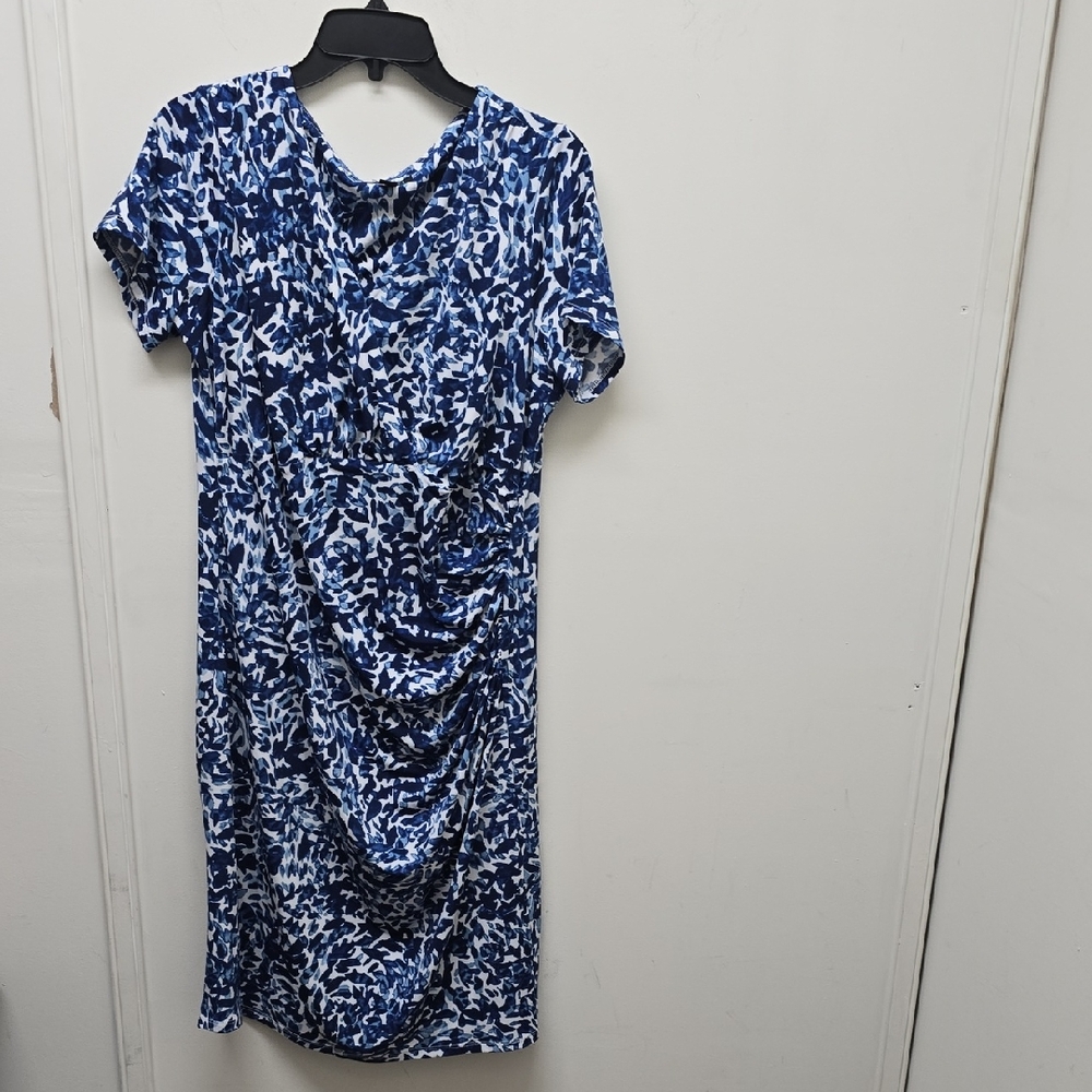 ROZ & ALI Stylish Blue and White Midi Dress - Size L